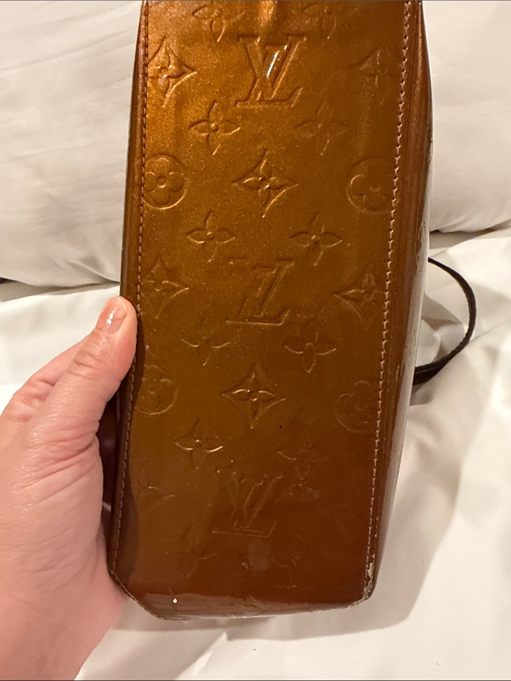 Louis Vuitton Monogram Vernis Tote Metallic Bronze Copper Patent Leather - Picture 14 of 16